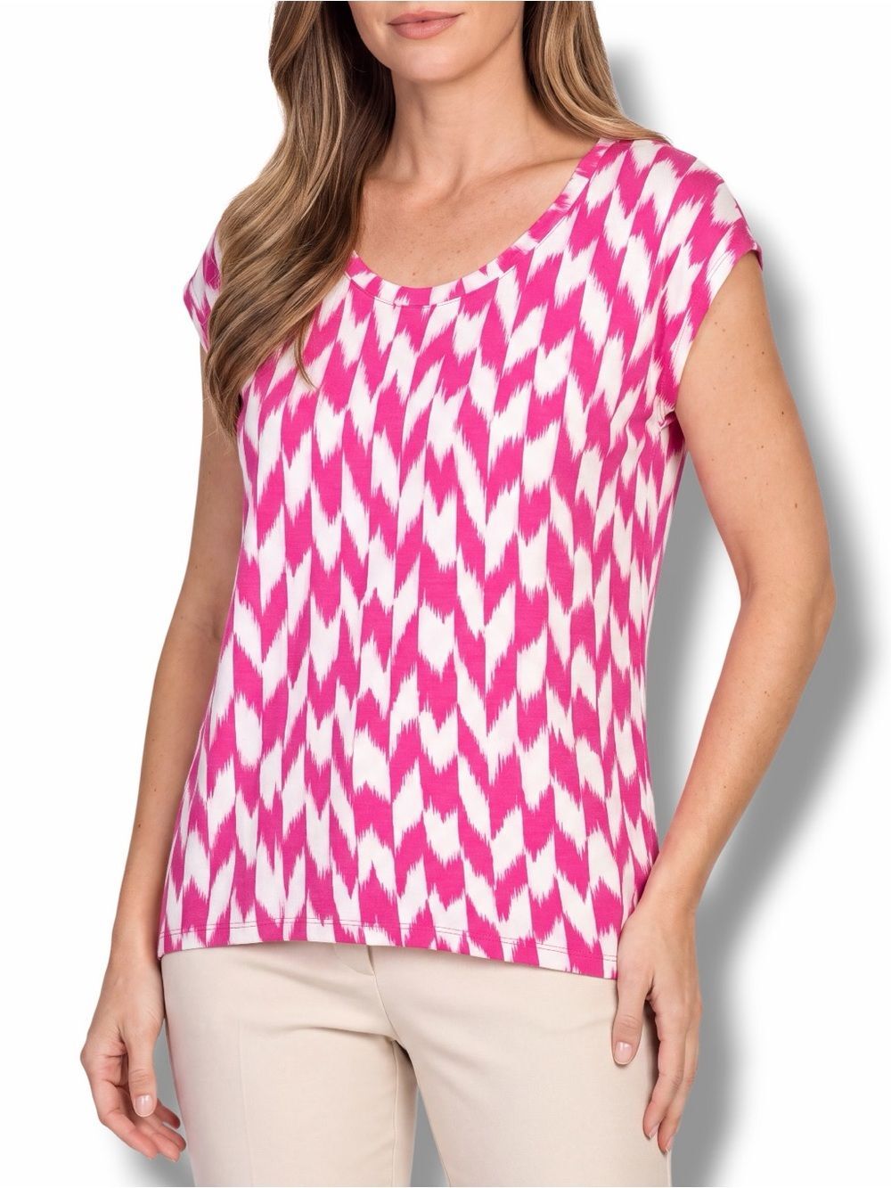 Pink White Sleeveless Wave Blouse